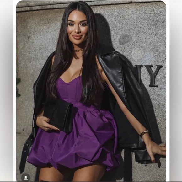 NWT ZARA WOMAN VOLUMINOUS MINI DRESS PURPLE - Picture 8 of 17